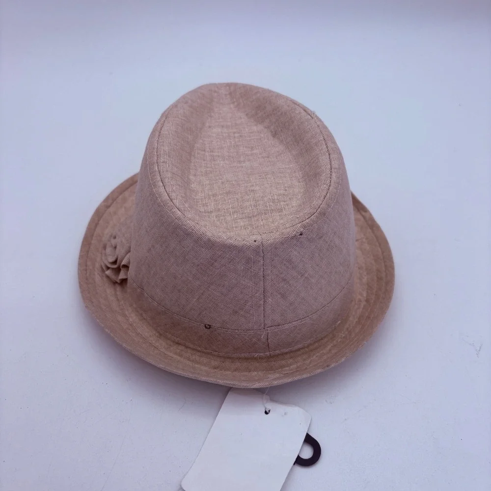 Madd Hatter Women's Beige Linen Blend Fedora Hat One Size‎ Floral Accent NWT